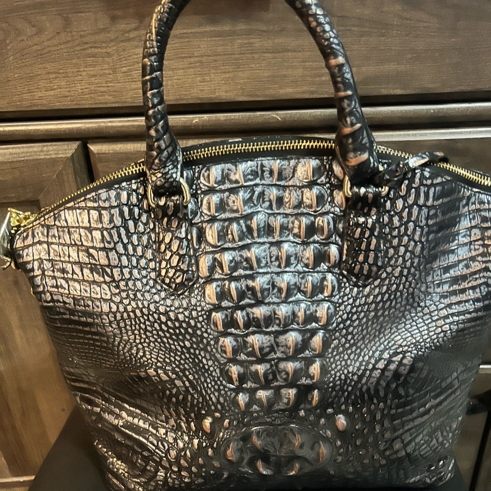 Brahmin Black Croc-Embossed Satchel